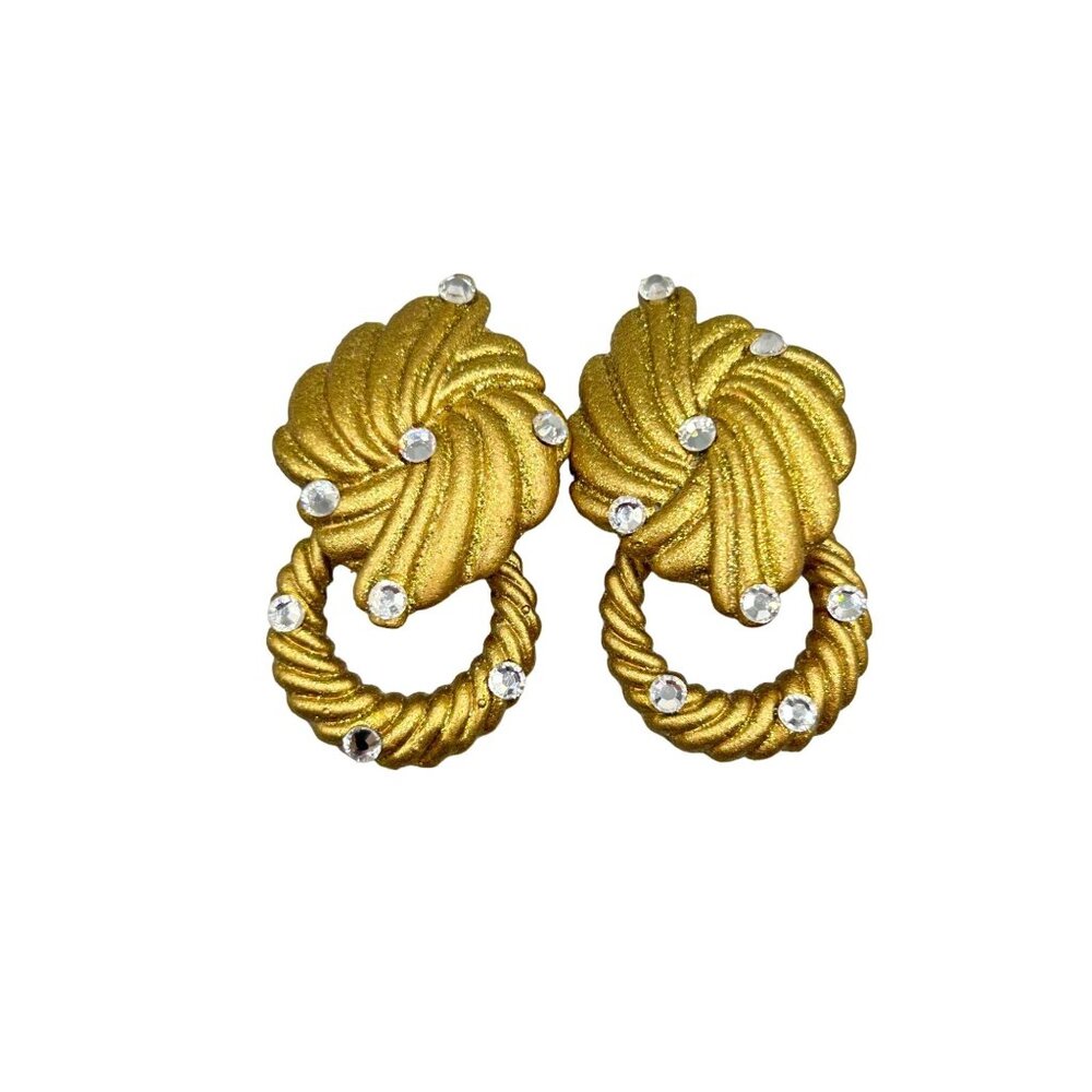 Vintage Jeff Lieb Gold Glitter Clip On Earrings Removable Dangles & Rhinestones